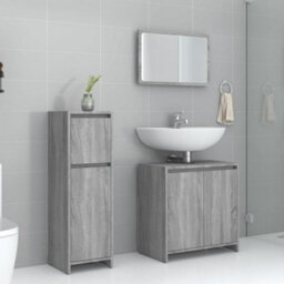 Walplus 3 Piece Bathroom Furniture Set Grey Sonoma Engineered Wood - thumbnail 1