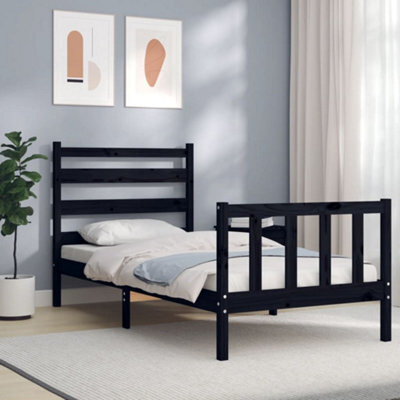 Berkfield Bed Frame With Headboard Black Small Single Solid Wood - image 1