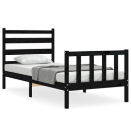 Berkfield Bed Frame With Headboard Black Small Single Solid Wood - thumbnail 2