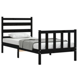 Berkfield Bed Frame With Headboard Black Small Single Solid Wood - thumbnail 3