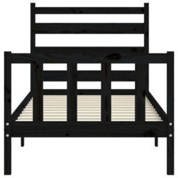 Berkfield Bed Frame With Headboard Black Small Single Solid Wood - thumbnail 6
