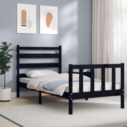 Berkfield Bed Frame With Headboard Black Small Single Solid Wood