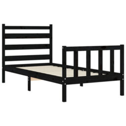 Berkfield Bed Frame With Headboard Black Small Single Solid Wood - thumbnail 5