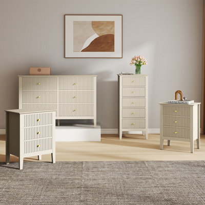 Melody Maison 6 Drawer Chest Of Drawers, Tall 5 Drawer Bedside Table And Pair Of 3 Drawer Bedside Tables - Hales Taupe Range - image 1