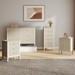 Melody Maison 6 Drawer Chest Of Drawers, Tall 5 Drawer Bedside Table And Pair Of 3 Drawer Bedside Tables - Hales Taupe Range - thumbnail 1