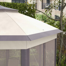 Outsunny 3X4M Hexagon Gazebo W/ Mesh Curtains Outdoor Garden, Beige - thumbnail 8