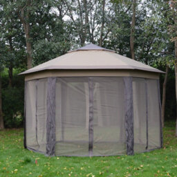 Outsunny 3X4M Hexagon Gazebo W/ Mesh Curtains Outdoor Garden, Beige - thumbnail 1