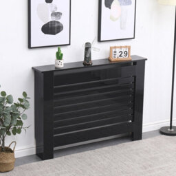 Furniturehmd Modern Radiator Cover High Gloss Black Decorative Cabinet For Living Room, Bedroom,horizontal Slats,medium - thumbnail 3