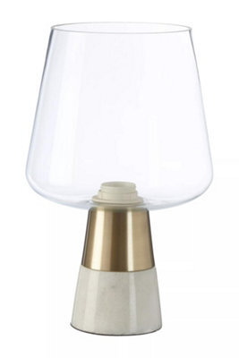 Orsina Glass Table Lamp With Marble Base, Brass Finish Decorative Desk Light,  Luxe Table Light For Living Room - image 1