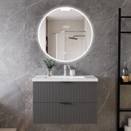 Sline 790mm Wall Mounted Anthracite Bathroom Vanity Unit With Ceramic Basin,2 Soft Close Drawers For Storage,flat Packed - thumbnail 6