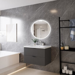 Sline 790mm Wall Mounted Anthracite Bathroom Vanity Unit With Ceramic Basin,2 Soft Close Drawers For Storage,flat Packed - thumbnail 7