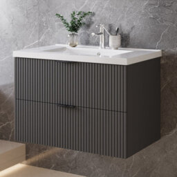 Sline 790mm Wall Mounted Anthracite Bathroom Vanity Unit With Ceramic Basin,2 Soft Close Drawers For Storage,flat Packed - thumbnail 4