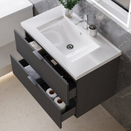 Sline 790mm Wall Mounted Anthracite Bathroom Vanity Unit With Ceramic Basin,2 Soft Close Drawers For Storage,flat Packed - thumbnail 5