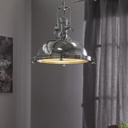 Beliani Industrial Pendant Lamp Silver Chromed Metal Bowl Shade 38Cm X 94Cm - thumbnail 1