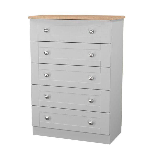 Santander Ready assembled Matt grey & oak 5 Drawer Wide Chest (H)1074mm (W)765mm (D)415mm - image 1