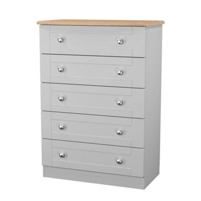 Santander Ready Assembled Matt Grey & Oak 5 Drawer Wide Chest (H)1074mm (W)765mm (D)415mm - image 1