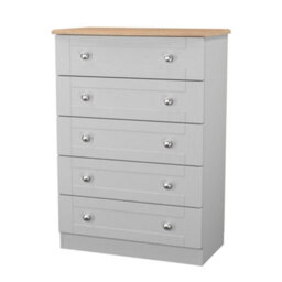 Santander Ready Assembled Matt Grey & Oak 5 Drawer Wide Chest (H)1074mm (W)765mm (D)415mm