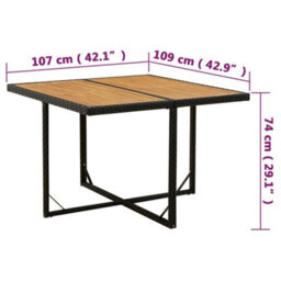 Berkfield Garden Table Black 109X107X74 Cm Poly Rattan&solid Wood Acacia - thumbnail 7
