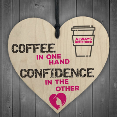 Red Ocean Coffee And Confidence Motivational Real Wood Shabby Chic Heart - image 1