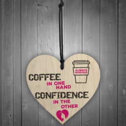 Red Ocean Coffee And Confidence Motivational Real Wood Shabby Chic Heart - thumbnail 2
