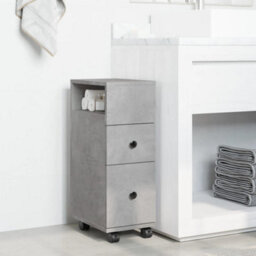 Berkfield Narrow Bathroom Cabinet With Wheels Concrete Grey Engineered Wood - thumbnail 3