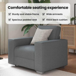 Vidaxl Sofa With Cushion Dark Grey 100 X 77 X 82 Cm Fabric - thumbnail 8