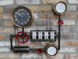 My Square Mile Industrial Steampunk Pipe Metal Gear Wall Clock With Faux Temperature Dial Display (Industrial Clock (Faux Digit Counters)) - thumbnail 1