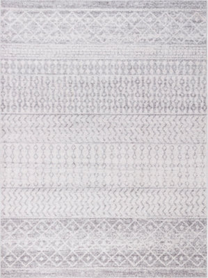 Livabliss Elaziz-Geometric Grey White Global Living Dining Bedroom Rug 160 X 230 Cm Easy Care, Non Shedding - image 1