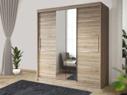 RAC3 Sliding Wardrobe With Mirror Space Saving Bedroom Wardrobe, Contemporary Bedroom Sliding Wardrobe & Mirror Wardrobe (Oak, 150Cm)