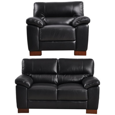 Furniture Instore Dalmore Genuine Leather Black 2+1 Seater Sofa Set - image 1