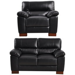Furniture Instore Dalmore Genuine Leather Black 2+1 Seater Sofa Set - thumbnail 1
