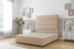"Sloomy Texas Pebble Plush Divan Bed Base 2 Drawers Same Side With 54"" Floor Standing Headboard 5' King"
