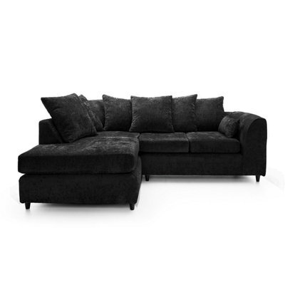 Furnishings For Less UK Monaco Chenille Fabric 3 To 4 Seater L Shaped Corner Sofa  Black Left Hand Facing