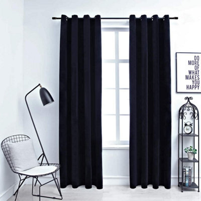 Walplus Blackout Curtains With Rings 2 Pcs Velvet Black 140X225 Cm - image 1