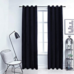 Walplus Blackout Curtains With Rings 2 Pcs Velvet Black 140X225 Cm - thumbnail 1