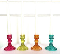 My Square Mile Glass Candlestick Holders Coloured Jewel Church Candle Table Decor, Set Of 4 (Colours)