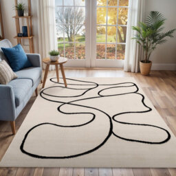 Livabliss Pisa-Modern Off-White Black Living Dining Bedroom Rug 200 X 275 Cm Easy Care, Non Shedding - thumbnail 2