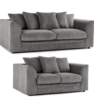 BlissFurniture Ltd Bliss Furniture Grey Jumbo Cord 3+2 Seater Sofa Set Scatter Back Cushions, Deep Foam Seats, Modern And Durable Design - image 1