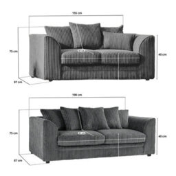 BlissFurniture Ltd Bliss Furniture Grey Jumbo Cord 3+2 Seater Sofa Set Scatter Back Cushions, Deep Foam Seats, Modern And Durable Design - thumbnail 2