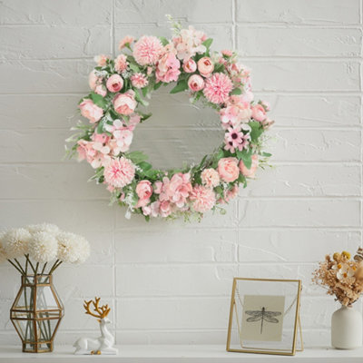 Living And Home 38Cm Spring Artificial Peony Mixed Flower Wreath Rattan Base Faux Floral Wreath For Front Door - image 1