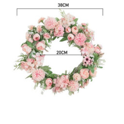 Living And Home 38Cm Spring Artificial Peony Mixed Flower Wreath Rattan Base Faux Floral Wreath For Front Door - thumbnail 8
