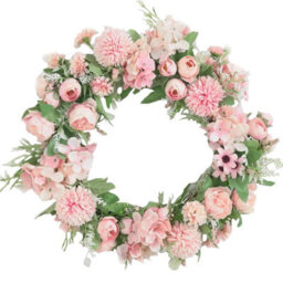 Living And Home 38Cm Spring Artificial Peony Mixed Flower Wreath Rattan Base Faux Floral Wreath For Front Door - thumbnail 4