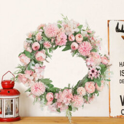 Living And Home 38Cm Spring Artificial Peony Mixed Flower Wreath Rattan Base Faux Floral Wreath For Front Door - thumbnail 2
