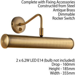 Led Twin Picture Wall Light Antique Brass Dimmable 6.2W Bulb Down Lighting Bar - thumbnail 2
