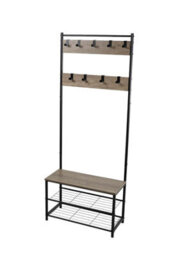 House Of Home Coat Rack Stand With Shoe Storage Bench 9 Hooks Rustic Light Brown Entrance Hall - thumbnail 9