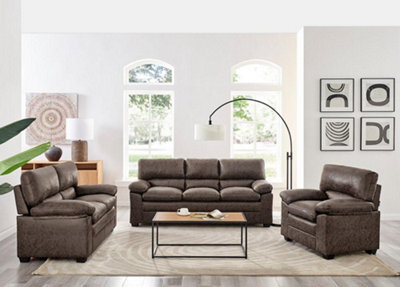 Bravich Oxford Bonded Faux Leather Sofa Suite - Chocolate Brown - image 1