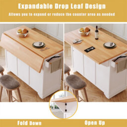 Abrihome Multifunctional Mobile Kitchen Island Cart - With App-Controlled Led, Drop-Leaf Table, 3 Drawers & 2 Doors, Bar Sideboard, White - thumbnail 4