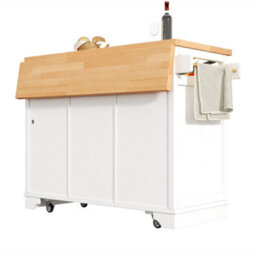 Abrihome Multifunctional Mobile Kitchen Island Cart - With App-Controlled Led, Drop-Leaf Table, 3 Drawers & 2 Doors, Bar Sideboard, White - thumbnail 9