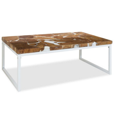 Walplus Coffee Table Teak Resin 110X60X40 Cm White And Brown - image 1