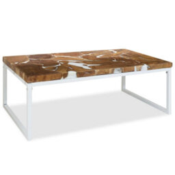 Walplus Coffee Table Teak Resin 110X60X40 Cm White And Brown - thumbnail 1